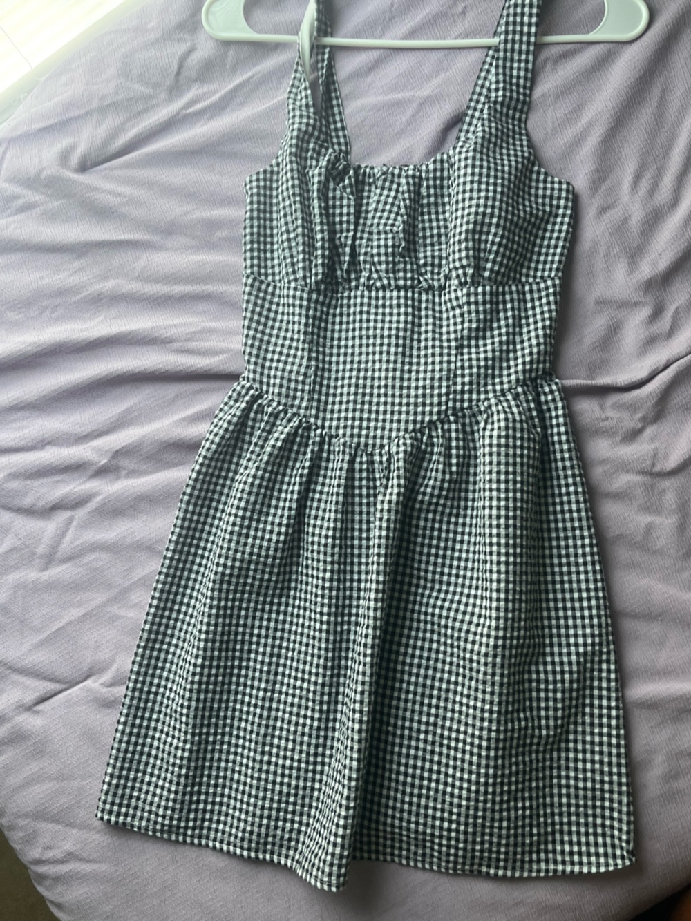 Gingham Square Neck Sundress in Black and White
